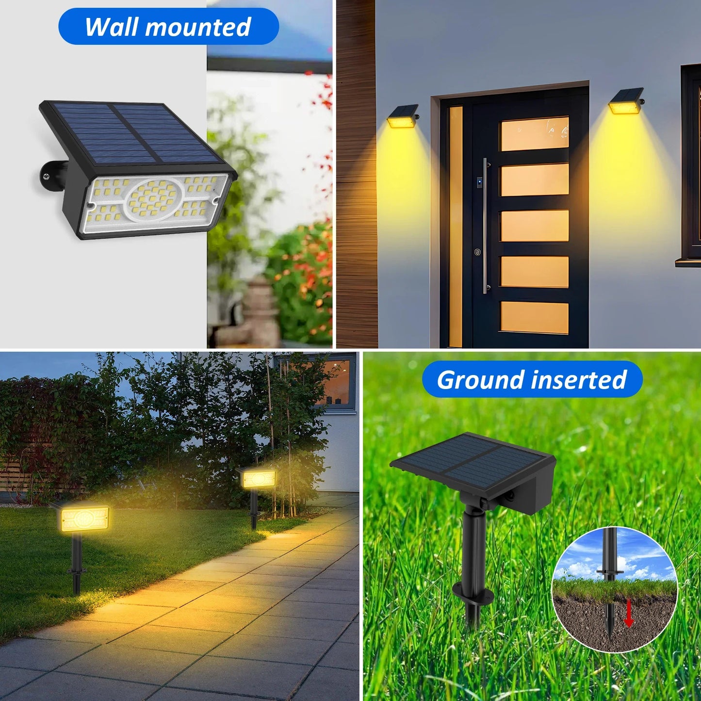 Norvo | Solara LED Solarspotlight | 4 Lyskilder | 49 LED-er | IP65 Vanntett | Energisparende med Solcellepanel