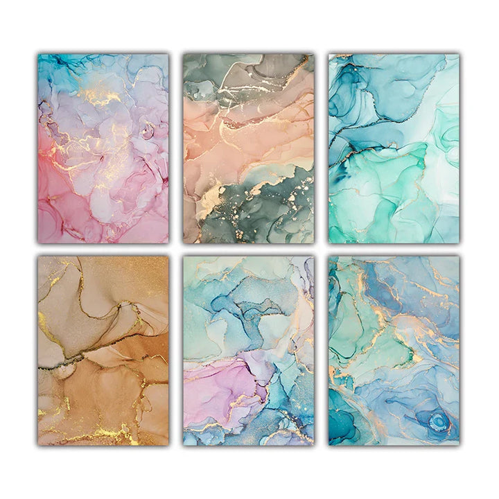 Colorful Shades of Pink Blue Jade Fluid Marble Print Wall Art Fine Art Canvas Prints Pictures for Living Room Bedroom Hotel Lounge Art Decor | Skanto