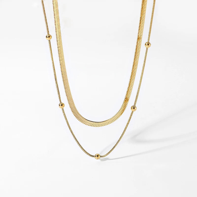 Skanto | 14k Herringbone & Satellite Chain Necklace Stack