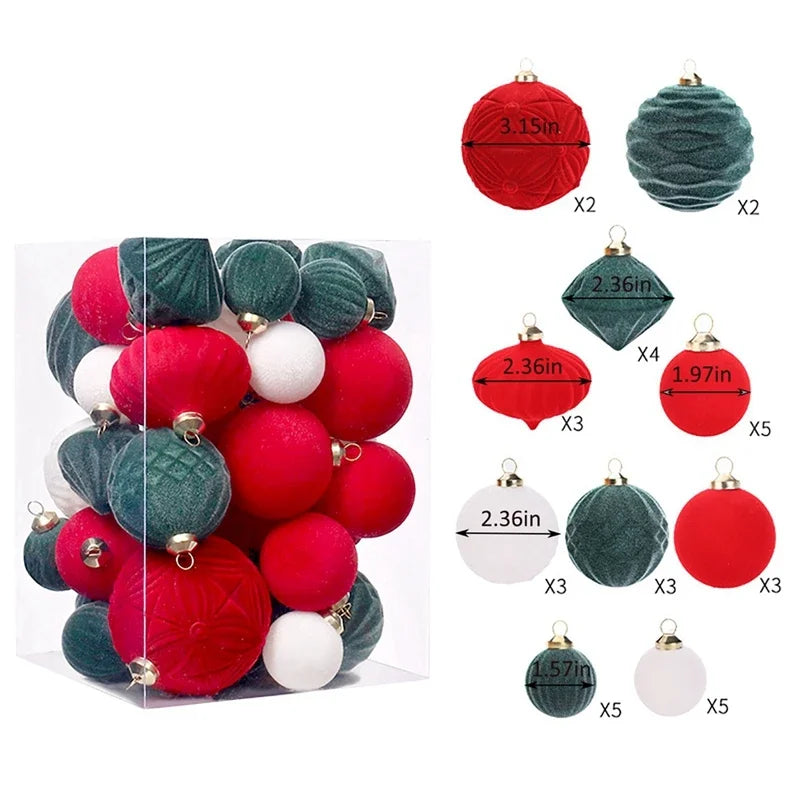 Belgisk fløyels julekuler - Plysj hengende baller for festlig hjemmeinnredning, høytidsfestdekorasjon 35PCS