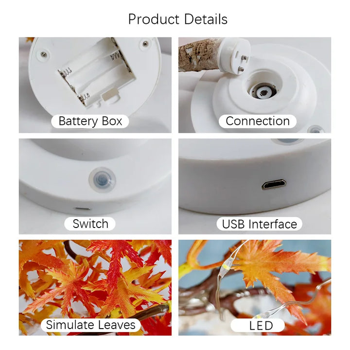 LED Maple Leaf Bonsai Tree Night Light – Dekorativ Bordlampe for Stue og Soverom | Skanto