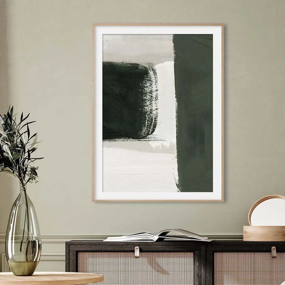 Modern Abstract Green Beige White Brushstroke Canvas Prints Nordic Wall Art for Modern Living Room Home Decor Artwork | Skanto