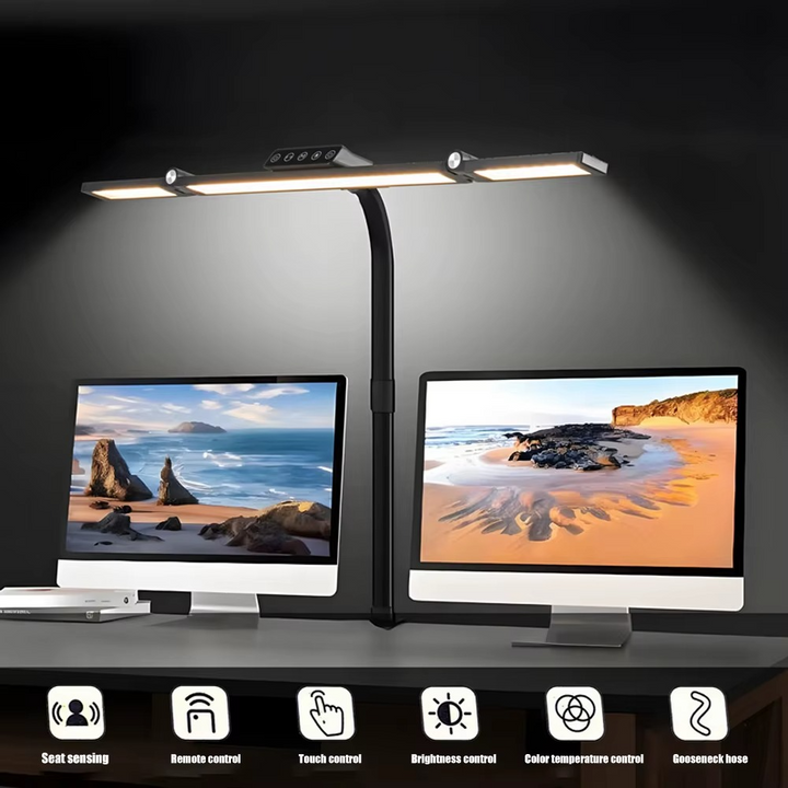 Skanto | 24W Trippe Hode LED Skrivebordslampe med Klemme og Automatisk Demping for Kontor og Hjem