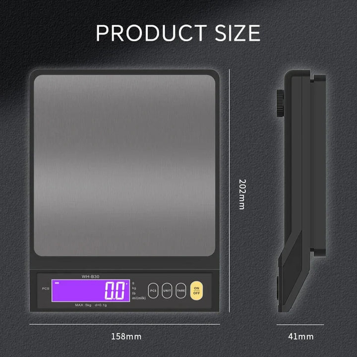 Skanto | 5 kg/0,1 g og 10 kg/1 g digital elektronisk kjøkkenvekt, LCD-skjerm, hel vanntett rustfritt stålværktøy for baking