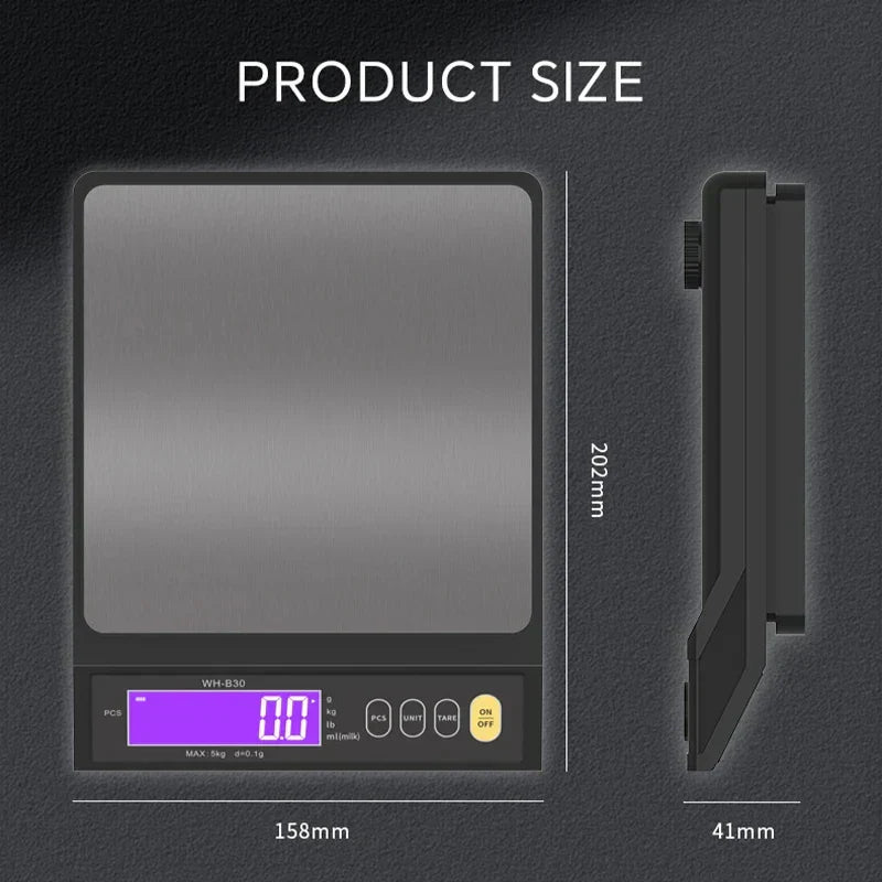 Skanto | 5 kg/0.1 g og 10 kg/1 g digital elektronisk kjøkkenvekt, LCD-skjerm, helt vanntett rustfritt stål vektsverktøy for baking