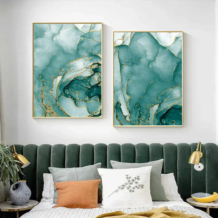 Modern Abstract Aquatic Floating Marble Print Wall Art Fine Art Canvas Prints Pictures for Living Room Dining Room Home Office Decor | Skanto