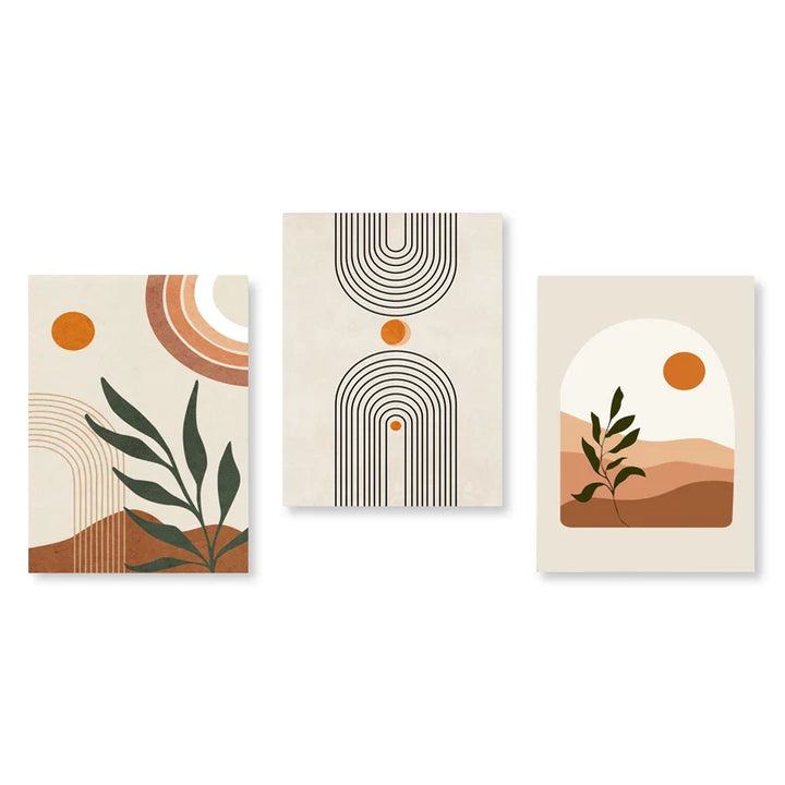 Set of 3 Modern Abstract Bohemian Minimalist Geometric Wall Art Fine Art Canvas Prints Posters Pictures For Living Room Decor | Skanto