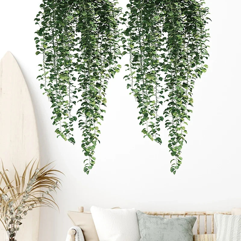 Realistic Green Vine Wall Decal 54x105cm Green Leaves Wall Sticker Removable Peel and Stick PVC Vinyl Mural for Creative DIY Home Decor | Skanto