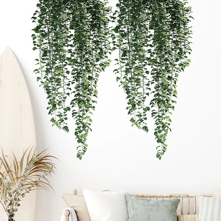 Realistic Green Vine Wall Decal 54x105cm Green Leaves Wall Sticker Removable Peel and Stick PVC Vinyl Mural for Creative DIY Home Decor | Skanto