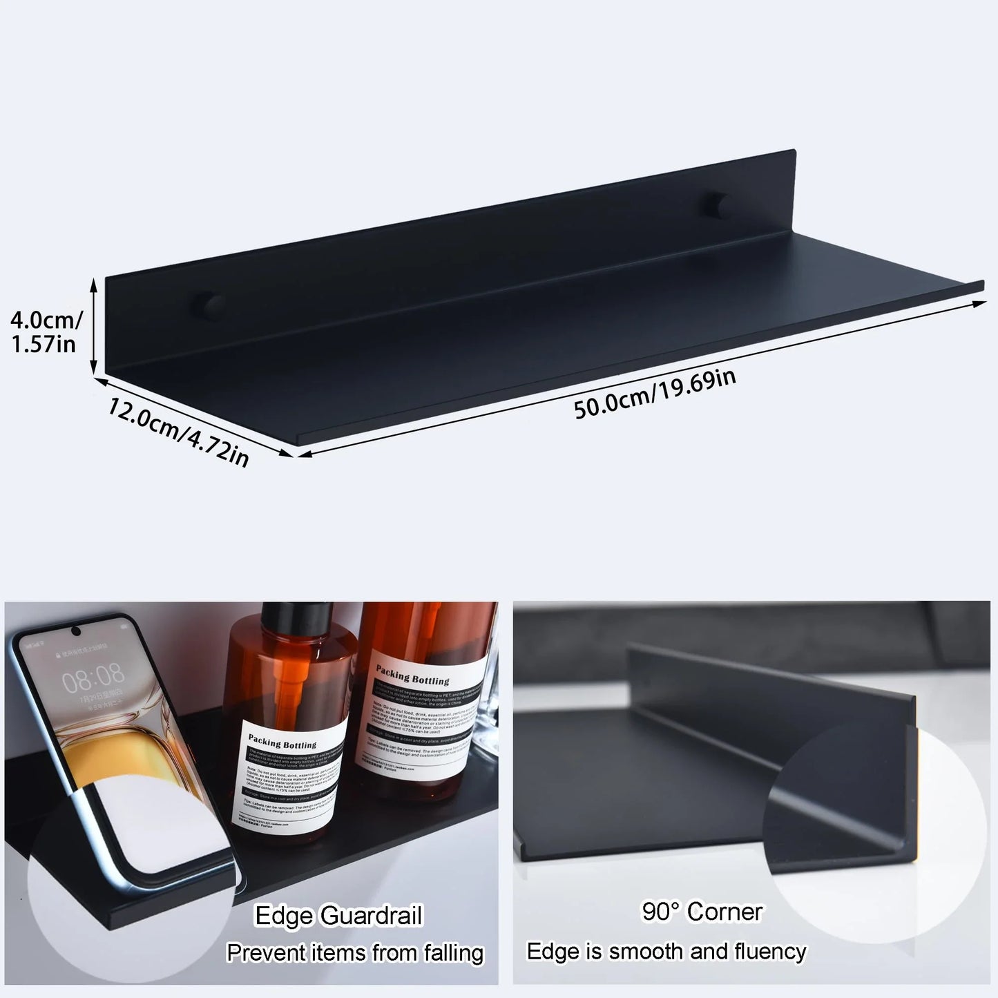 Norvo | Metallura | Vegghylle laget av metall | Flytende hylle 30/40/50 cm | Plassbesparende oppbevaring for bad, kjøkken og soverom