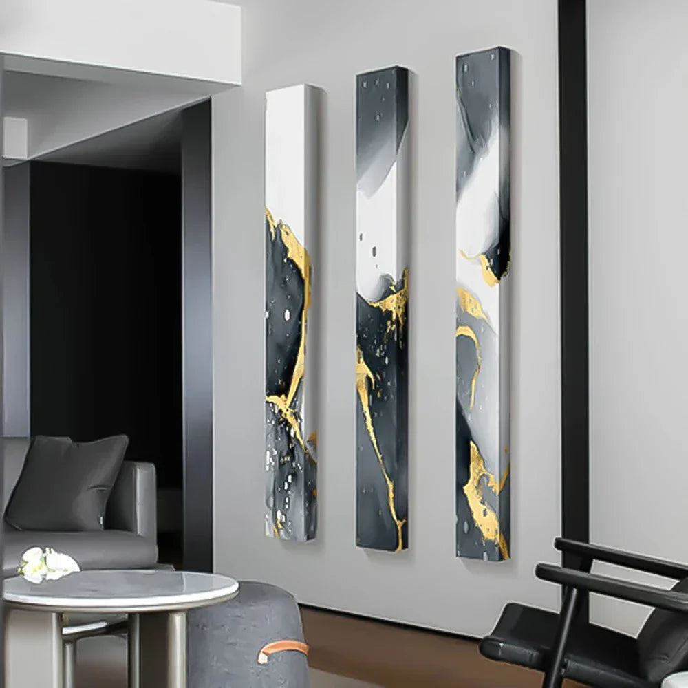 Abstract Gray Fluid Marble Wall Art Fine Art Canvas Print Tall Vertical Slim Format Pictures for Modern Loft Apartment Living Room Office Decor | Skanto