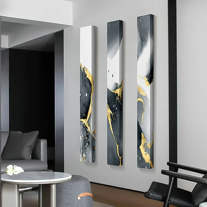 Abstract Gray Fluid Marble Wall Art Fine Art Canvas Print Tall Vertical Slim Format Pictures for Modern Loft Apartment Living Room Office Decor | Skanto