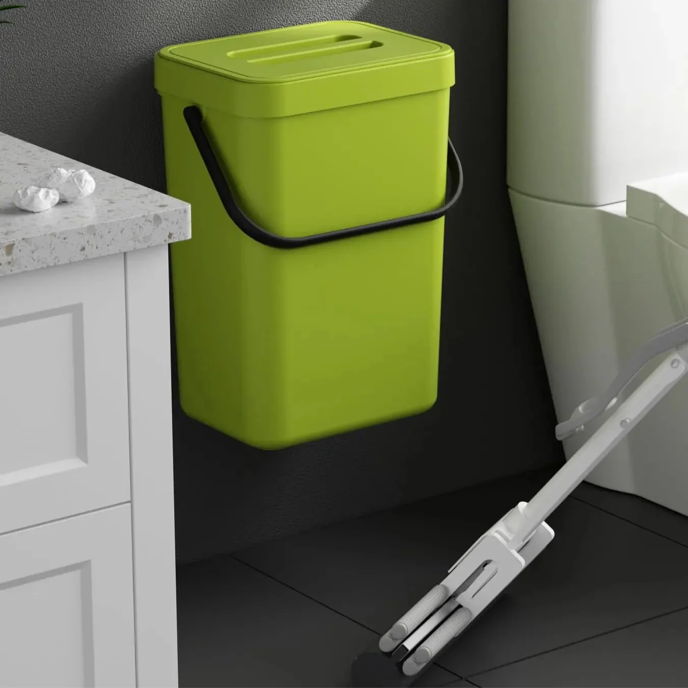 Norvo | Binova Mini Søppelbøtte | Med Lokk | Hengende & Veggmontert | Kompakt & Luktblokkering | For Kjøkken, Bad & Kontor