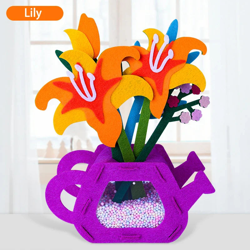 Håndlaget Montessori Blomsterhåndverkssett - DIY Fargerike Blomsterpottelekler for Barn, Kreativ Tidlig Læringsgave