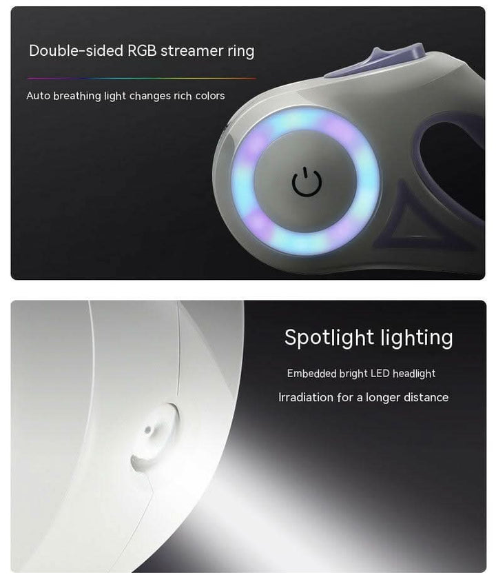 Skanto | Automatisk hundeføringer med LED-lys, USB-oppladbart batteri & 3m lengde for trygge turer
