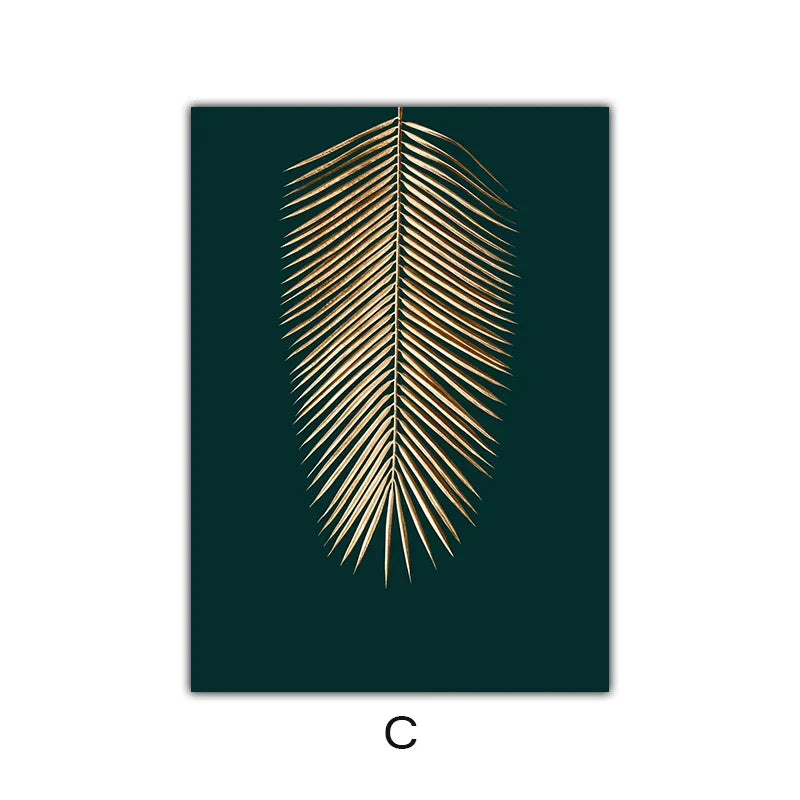 Abstract tropical botanicals golden leaves wall art artistic canvas prints pictures for living room dining room light luxurious interior decor | Skanto