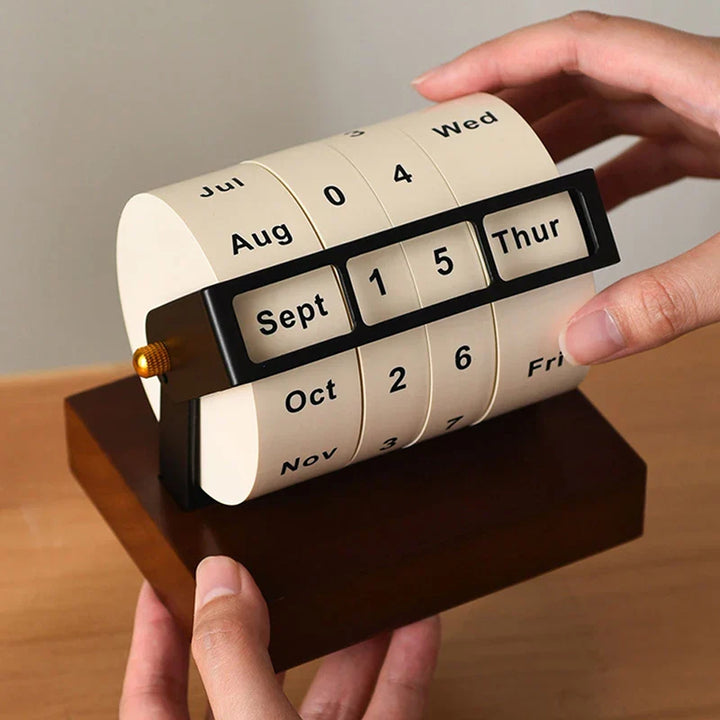 Skanto | Mid-Century Rotating Wooden Perpetual Desk Calendar