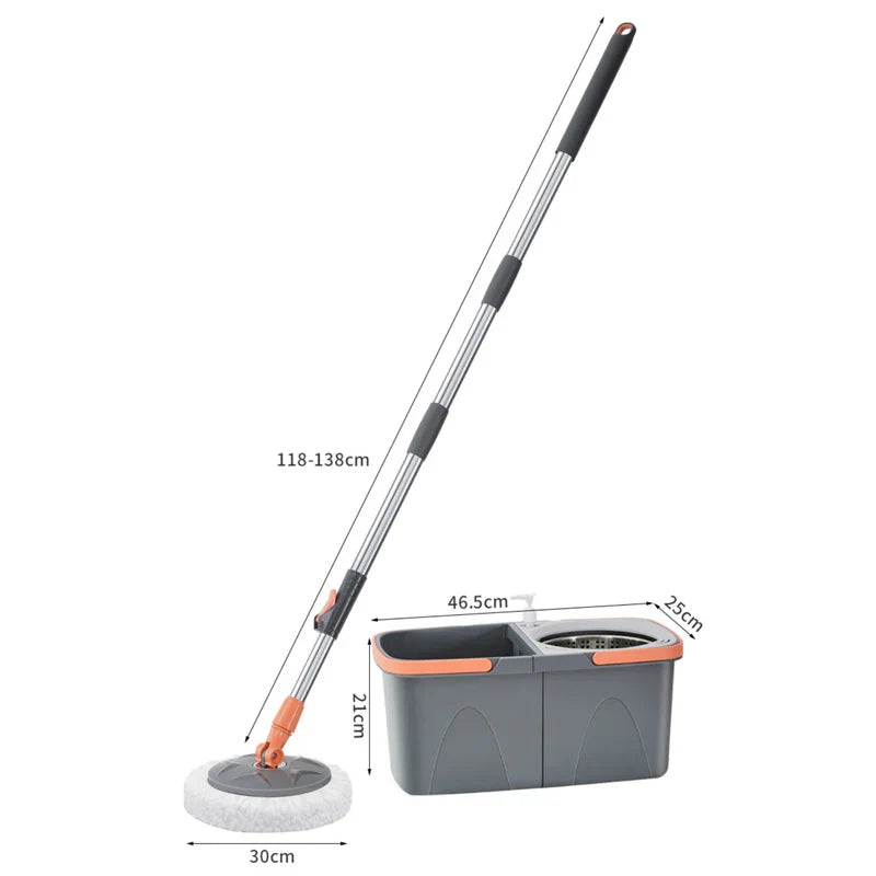 Norvo | Dual chamber mop with double chamber bucket | 138 cm rustfritt stål håndtak | 360° svingbart hode | For fliser, tre & laminat