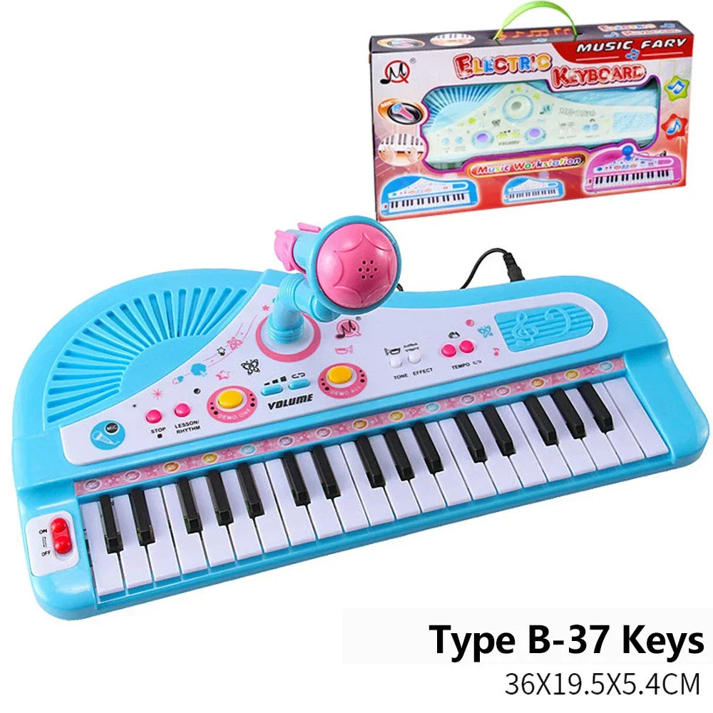 Chriyungel Barn Elektronisk Piano Tastatur med Mikrofon - Musikkleketøy Gave for Nybegynnere fra 3 år+, Bærbar og USB Oppladbar