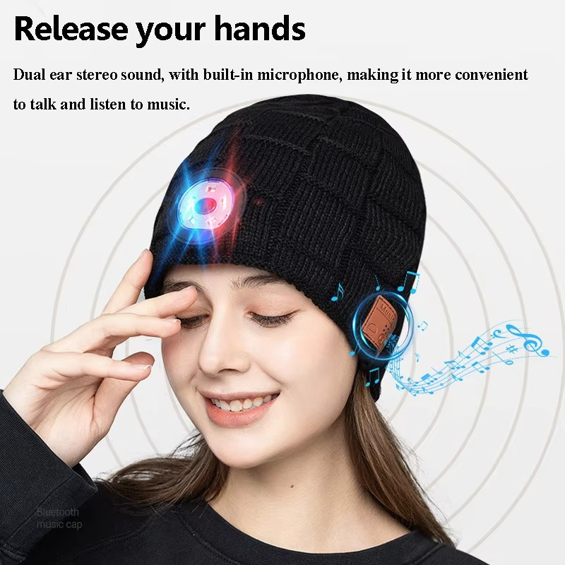 Skanto | Trådløs Bluetooth Musikk Lue med Innebygde Hodetelefoner og LED Lys