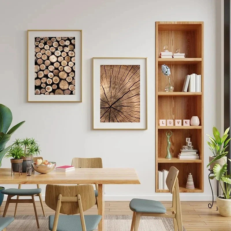 Natural Wood Tree Ring Wall Art Posters Canvas Fine Art Prints Pictures For Modern Farmhouse Living Room Scandinavian Style Home Decor | Skanto
