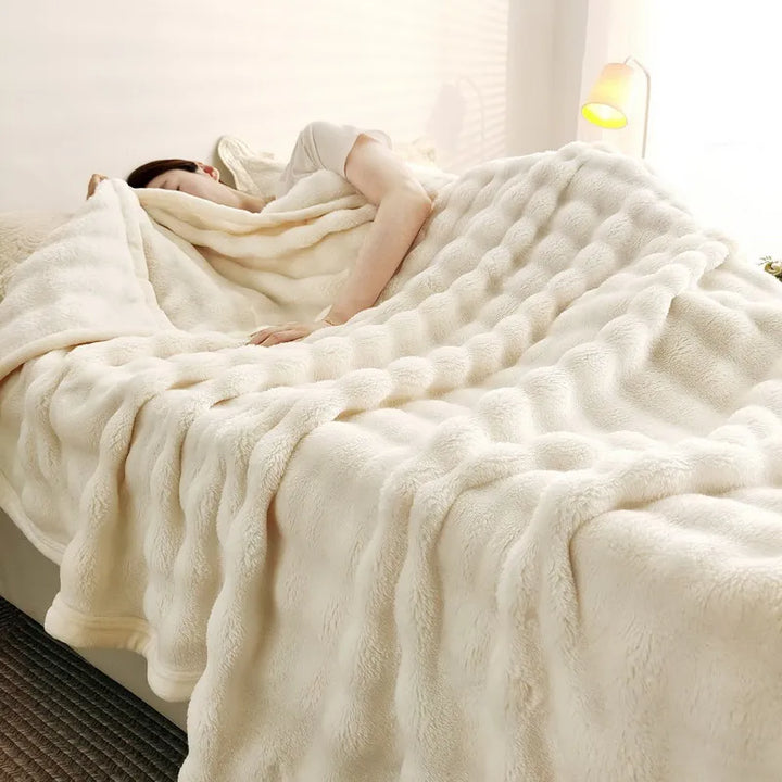 Skanto | Veloura Koselig Pledd | Koselig Pledd Flanell | Kanin Pels Utseende | Myk & Hudvennlig | For Sofa, Seng & Reise
