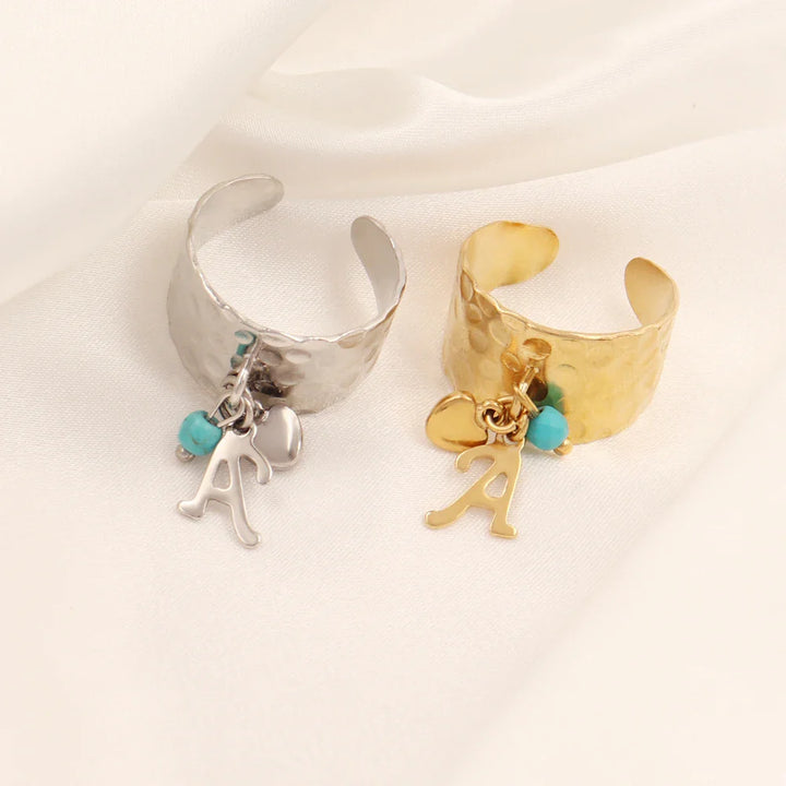 Skanto | Dainty Justerbar Bokstav Initial & Hjerte Vedhengt Ring