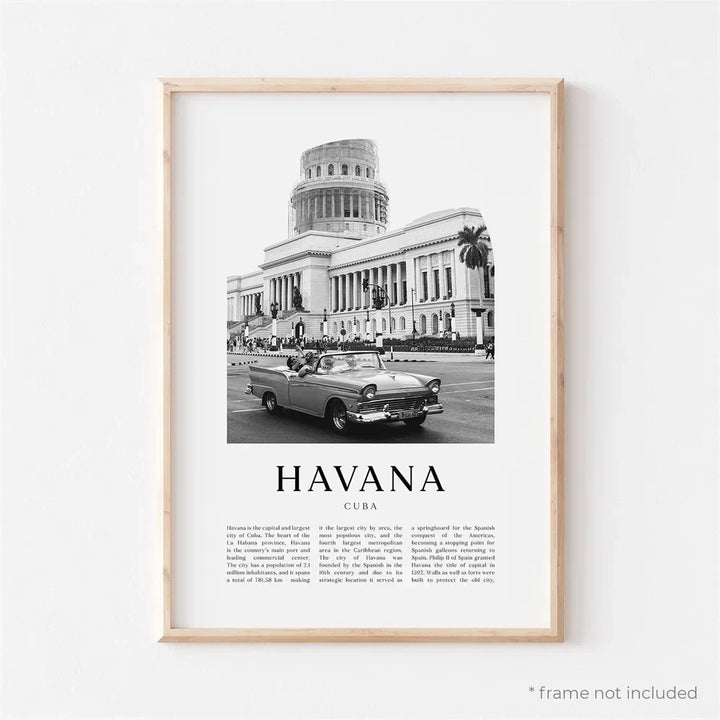 Cuba Havana Black & White Travel Poster Wall Art Fine Art Canvas Print Pictures For Living Room Dining Room | Skanto