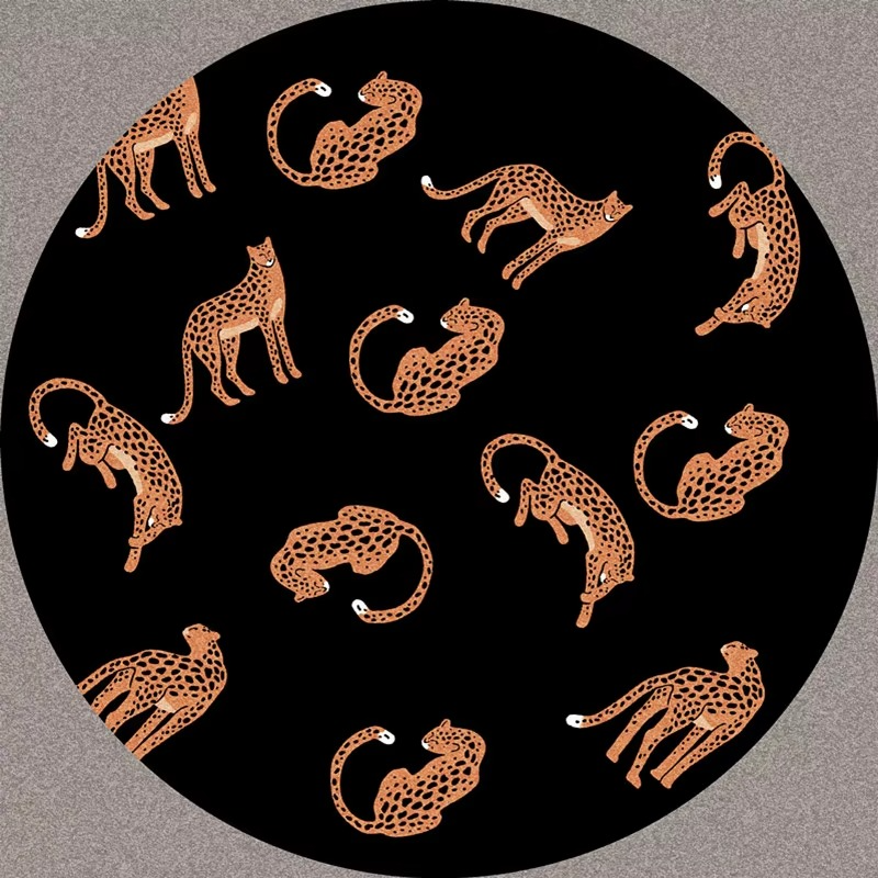Skanto | Plysj Rund Leopardmønster Område Rug – Myk Tyknet Gulvmatte for Soverom eller Stue