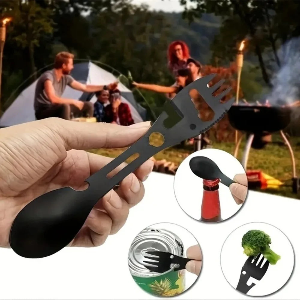 Norvo | TrailSpork Pro | 6-i-1 rustfritt stål camping spork | gaffel, skje, graveverktøy & selvforsvar | ultra-lett & kompakt | for utendørs & overlevelse