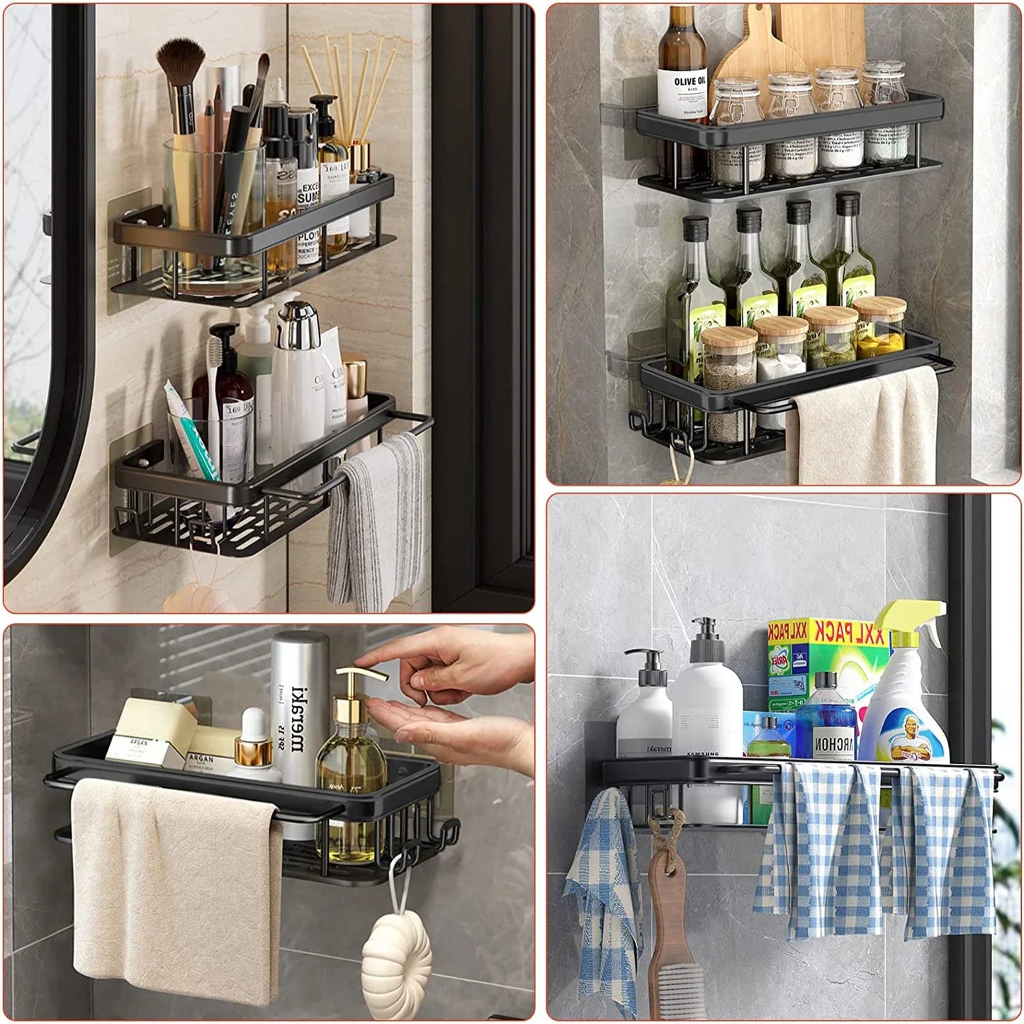 Norvo | Aluminiumlegering Badehylle - Ingen boring Kjøkkenoppbevaring Organizer, Shampoo hylle, Dusjhylle, Enkel installasjon Badeutstyr
