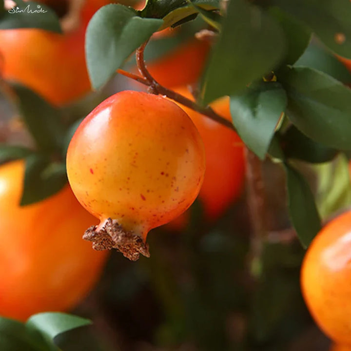 6-delt Kunstig Granateple Fruktgrein med Blader | Skanto