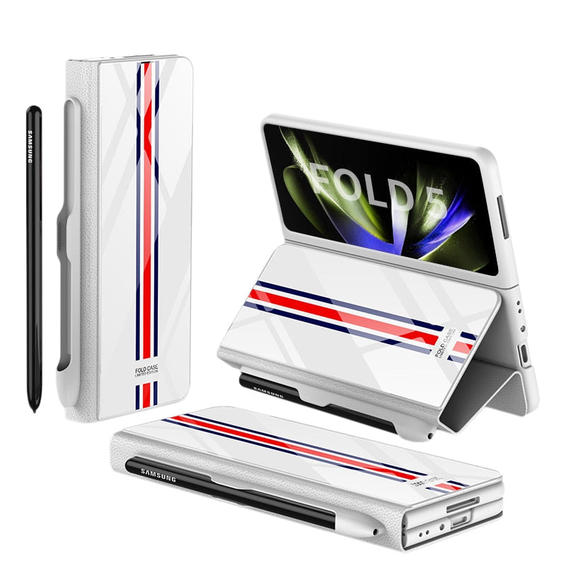 Norvo | Støtbestandig Rustningssak Glassdeksler Stativ Sett Inn Kort Lærsak for Samsung Galaxy Z Fold 5/4