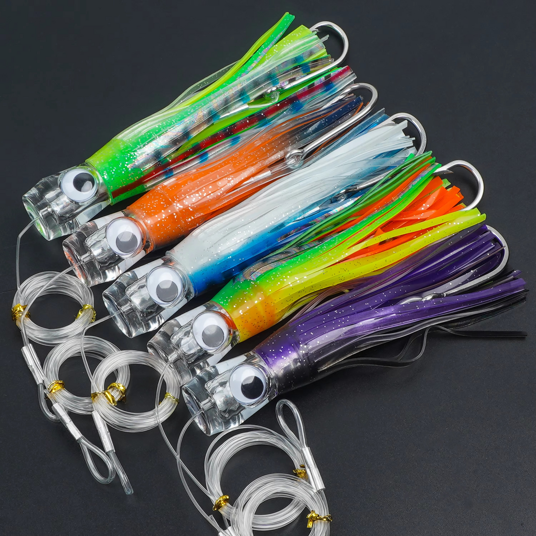 Skanto | 5pcs Rigged Trolling Skirt Tuna Lures for Mahi, Marlin, Shark and Wahoo – Big Game Saltwater Lures