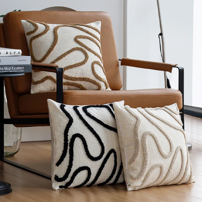 Skanto | Boho Chenille Pute med Myke Geometriske Linjer for Sofa og Stue