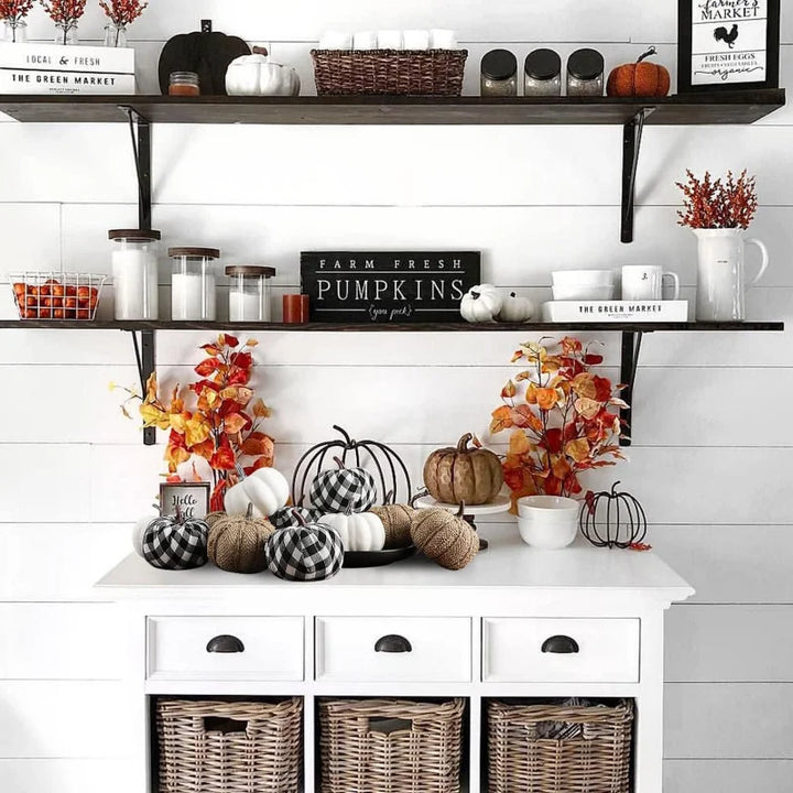 Skanto | Sett med 12 dekorative gresskar laget av jute materiale for høst og Halloween