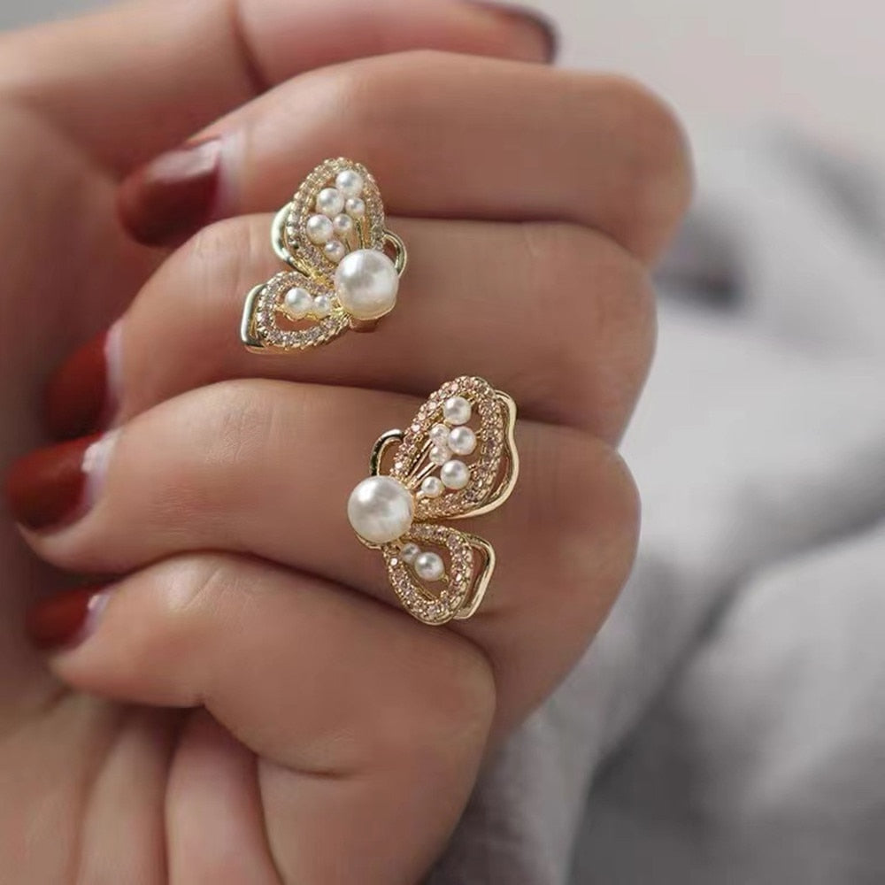 Skanto | Shiny Zircon Koreansk Stil Butterfly Chic Øredobber