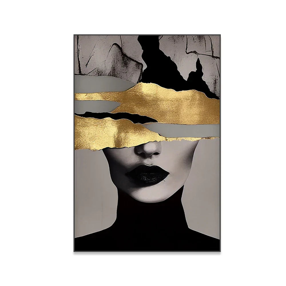 Golden Girl Fashion Wall Art Fine Art Canvas Prints Modern Abstract Portrait Pictures For Living Room Bedroom Boutique Lounge Art Decor | Skanto