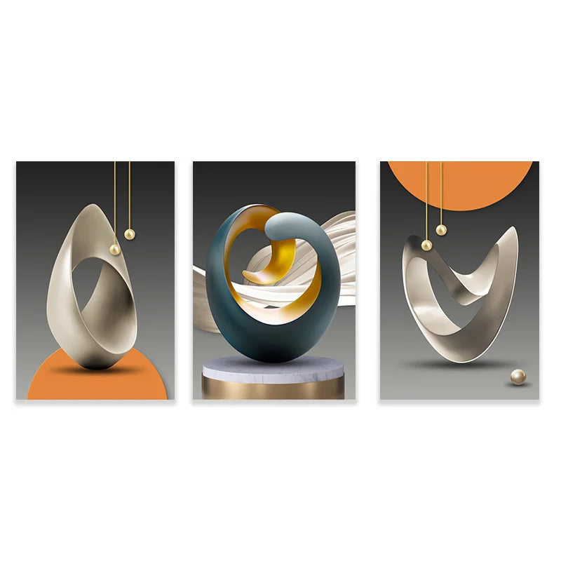 3-Piece Modern Aesthetic Abstract Still Life Wall Art Fine Art Canvas Prints Pictures for Luxury Loft Apartment Living Room Dining Room Art Decor | Skanto