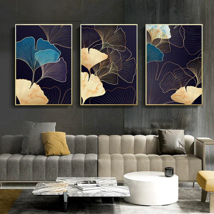 Abstract Botanical Tropical Blue Eggplant Floral Wall Art Fine Art Canvas Print Pictures For Living Room Bedroom Hotel Room Decor | Skanto