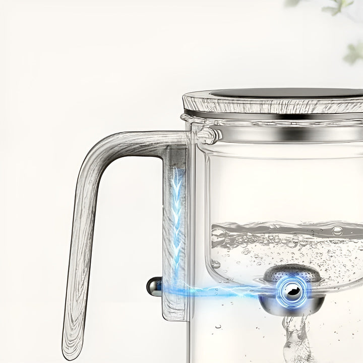 Glasstekanne med trehåndtak – filter med ett klikk | Ideell for løs te og Pu-erh-te