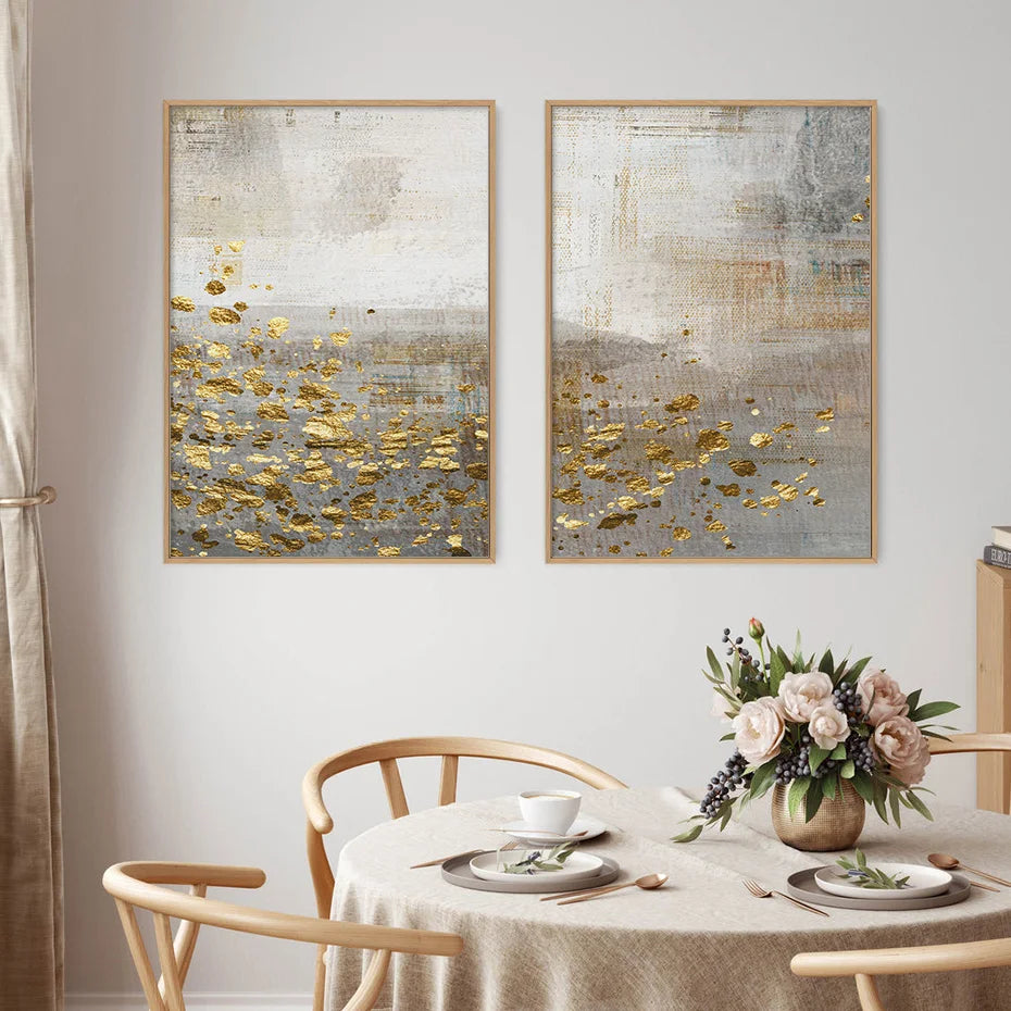 Beige Gray Golden Speckled Vintage Abstract Wall Art Canvas Prints Contemporary Images for Elegant Interiors | Skanto