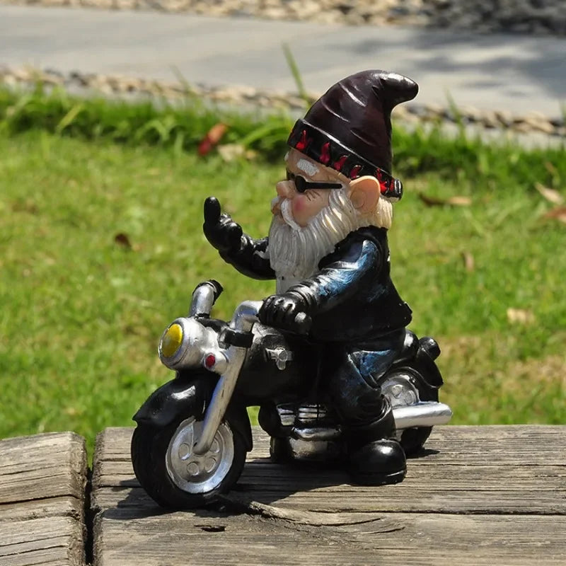 Norvo | Gnome på motorsykkel resinfigur for hage