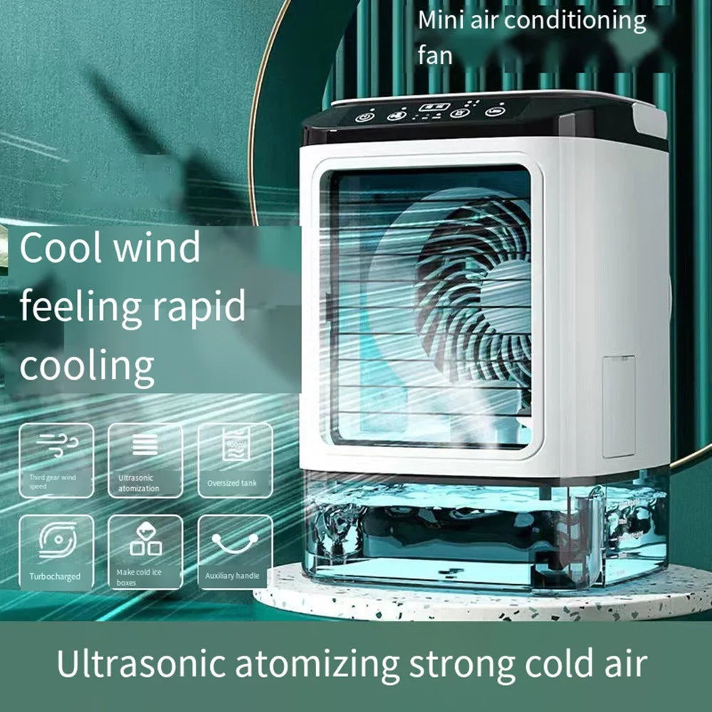 USB Bærbar Mini Air Conditioner Vifte – 3-Hastighets Skrivebords Kjølevifte med LED Nattlys, Luftkjøler for Hjemmet, Kontoret og Camping | Skanto