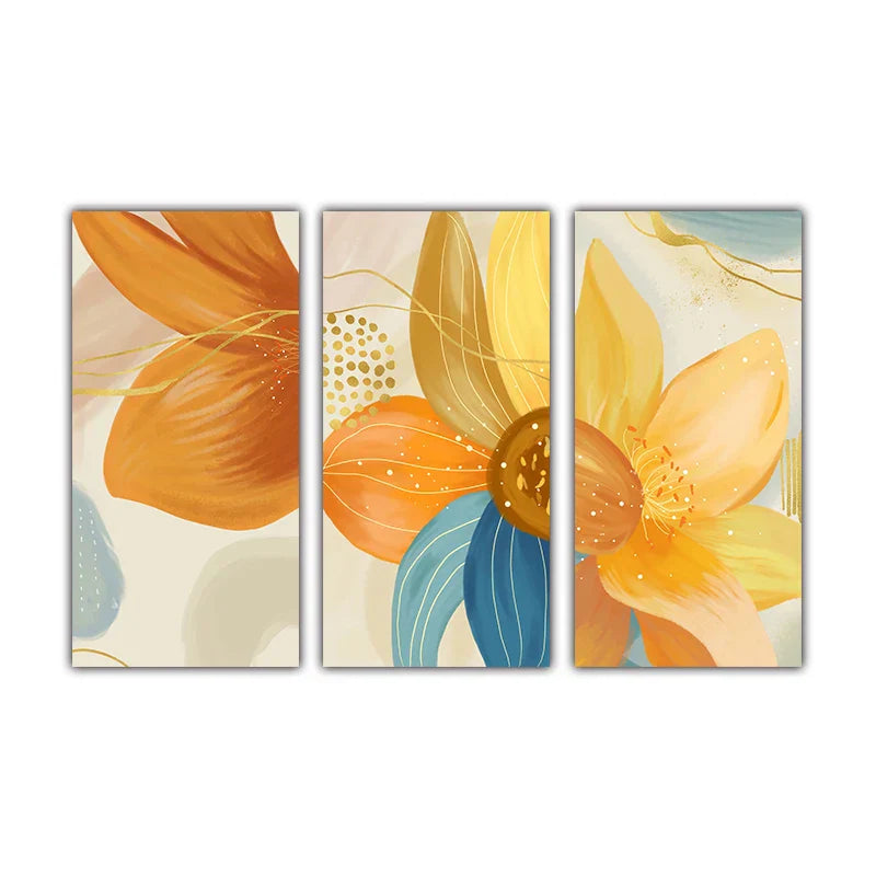 Large Floral Abstract Wall Art Fine Art Canvas Prints Orange Yellow Petal Flowers Posters Pictures for Living Room Home Decor | Skanto