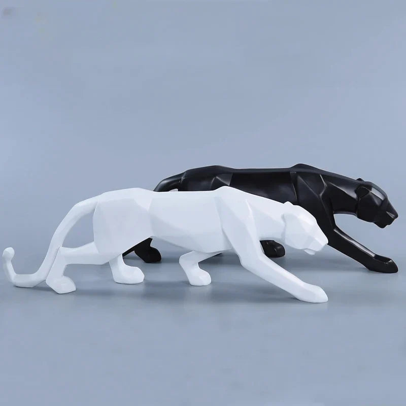 Skanto | Panther Statue, Dyrefigur, Abstrakt Geometrisk Stil, Harpiks, Leopard Skulptur, Hjemmekontor, Skrivebord Dekorasjon, Håndverk