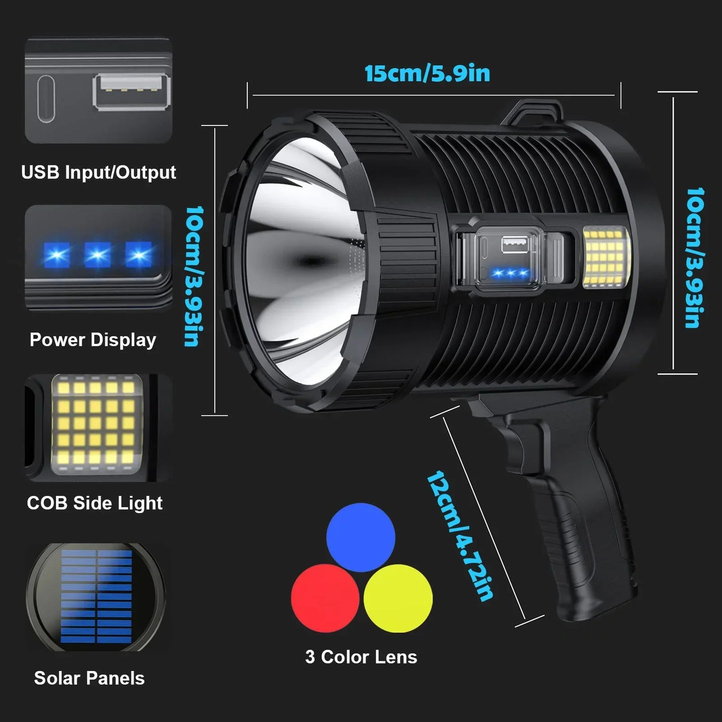 Norvo | Spotlight LuminexPro 900K | 900,000 Lumen | 10,000 mAh Batteri | Sol- og USB-lading | IPX5 Vanntett