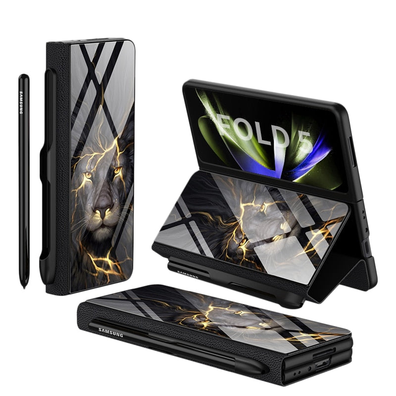 Skanto | Støtbestandig Rustningssak Glassdeksler Stativ Sett Inn Kort Lærsak for Samsung Galaxy Z Fold 5/4