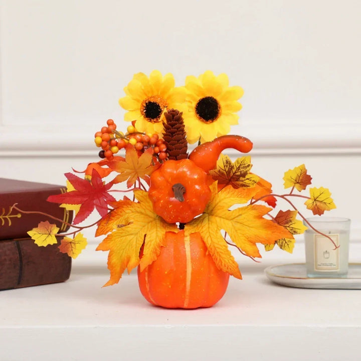 Skanto | Høstmagi | Dekorativ gresskar med kunstige blomster | 25–30 cm | Høst- og Halloween-dekor