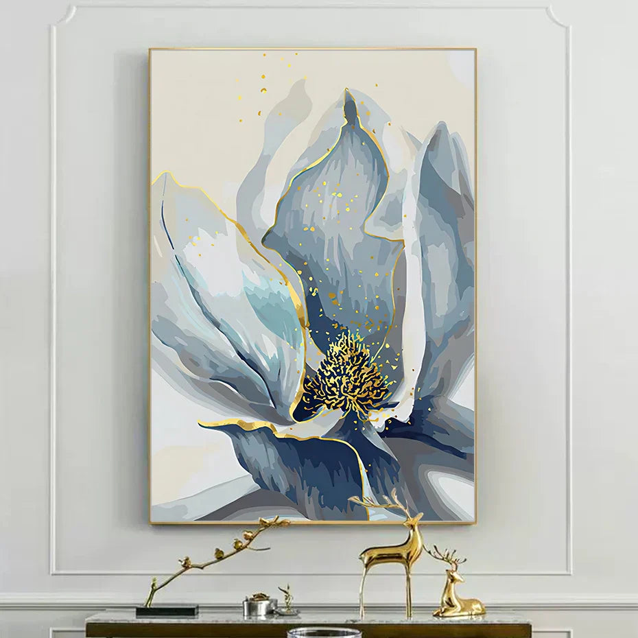 Big Blue Petal Floral Wall Art Fine Art Canvas Prints Modern Botanical Abstract Pictures For Living Room Bedroom Dining Room Art Decor | Skanto